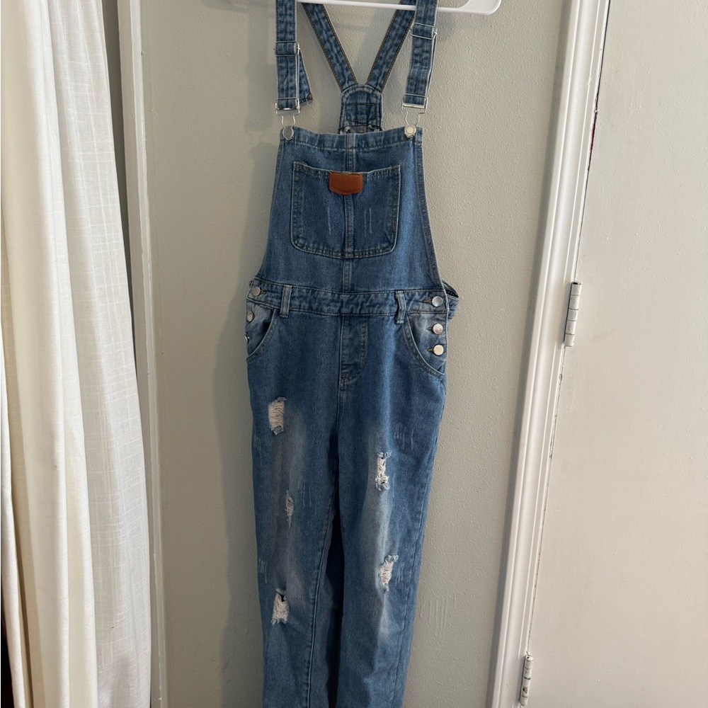 Distressed Blue Denim Overalls